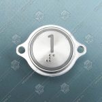 Кнопка вызова/приказа, KONE, AVDBUT, 1 этаж, круглая, серебристая поверхность, белая подсветка, нержавеющая сталь, с крепёжными отверстиями и шрифтом Брайля